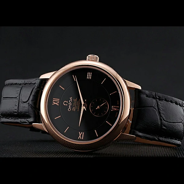 Omega DeVille Prestige Small Seconds Black Dial Gold Case Black Leather Bracelet new60490