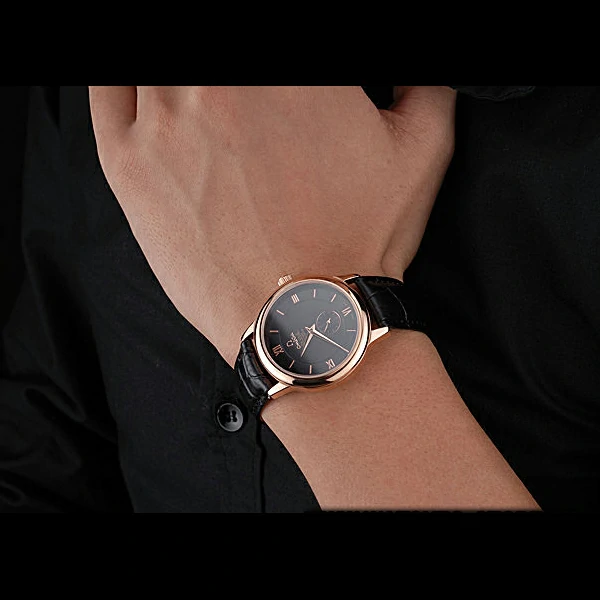 Omega DeVille Prestige Small Seconds Black Dial Gold Case Black Leather Bracelet new60490