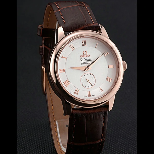 Omega DeVille Prestige Small Seconds White Dial Gold Case Brown Leather Bracelet new60491