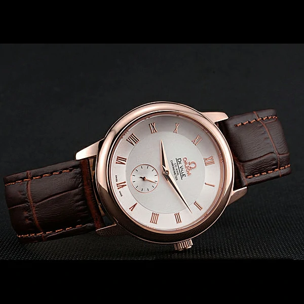 Omega DeVille Prestige Small Seconds White Dial Gold Case Brown Leather Bracelet new60491
