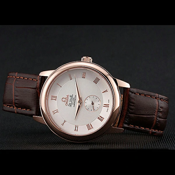 Omega DeVille Prestige Small Seconds White Dial Gold Case Brown Leather Bracelet new60491