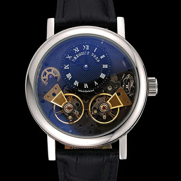 Breguet Duo Tourbillon Silver Case Black Dial Black Leather Bracelet new60509