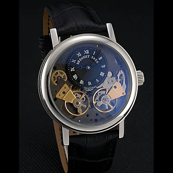 Breguet Duo Tourbillon Silver Case Black Dial Black Leather Bracelet new60509