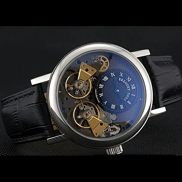 Breguet Duo Tourbillon Silver Case Black Dial Black Leather Bracelet new60509