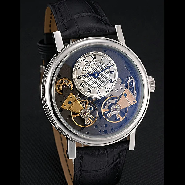 Breguet Duo Tourbillon Silver Case White Dial Black Leather Bracelet new60510