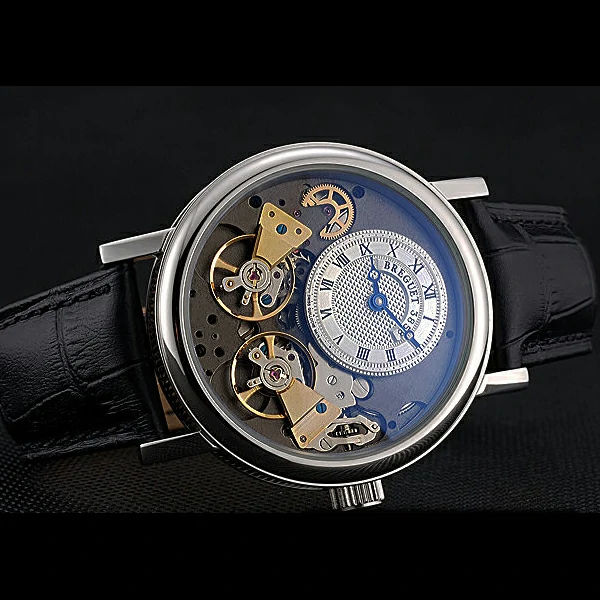 Breguet Duo Tourbillon Silver Case White Dial Black Leather Bracelet new60510