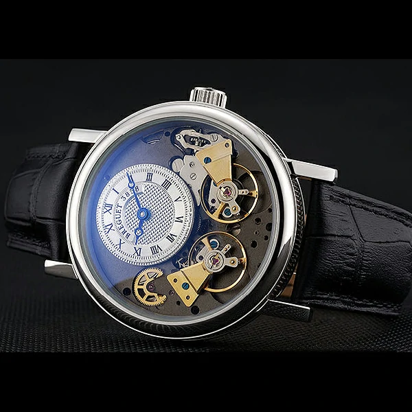 Breguet Duo Tourbillon Silver Case White Dial Black Leather Bracelet new60510
