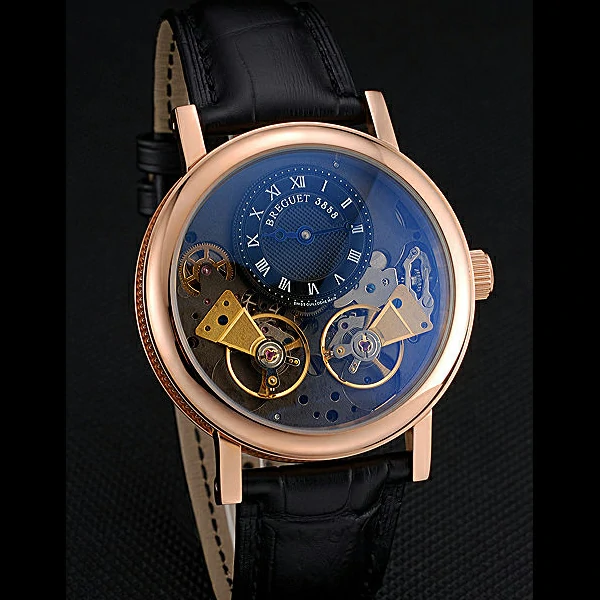 Breguet Duo Tourbillon Gold Case Black Dial Black Leather Bracelet new60511