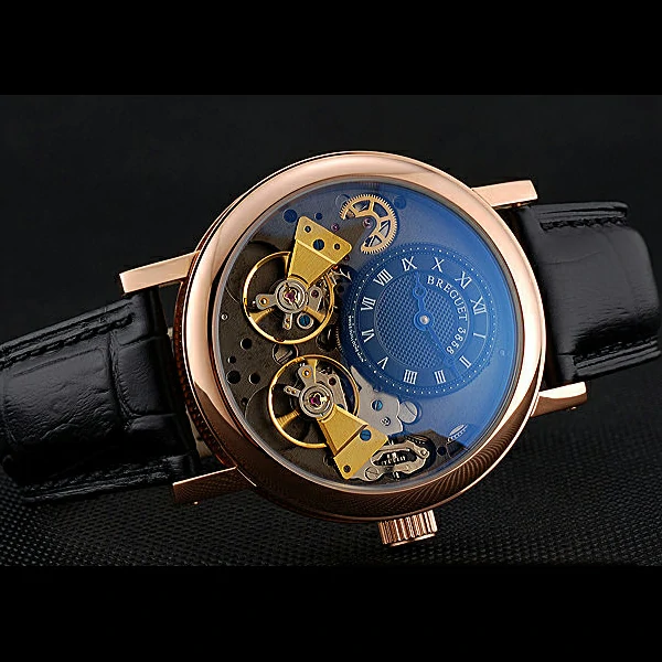 Breguet Duo Tourbillon Gold Case Black Dial Black Leather Bracelet new60511