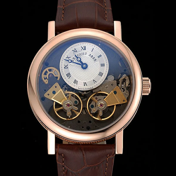 Breguet Duo Tourbillon Gold Case White Dial Brown Leather Bracelet new60512
