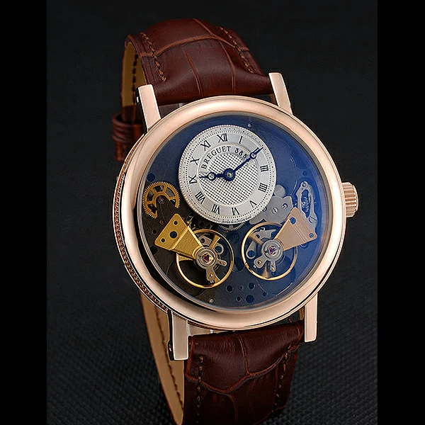 Breguet Duo Tourbillon Gold Case White Dial Brown Leather Bracelet new60512