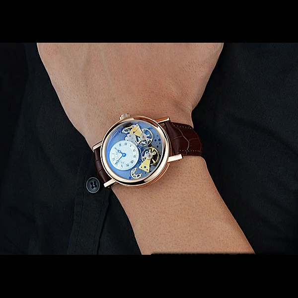 Breguet Duo Tourbillon Gold Case White Dial Brown Leather Bracelet new60512