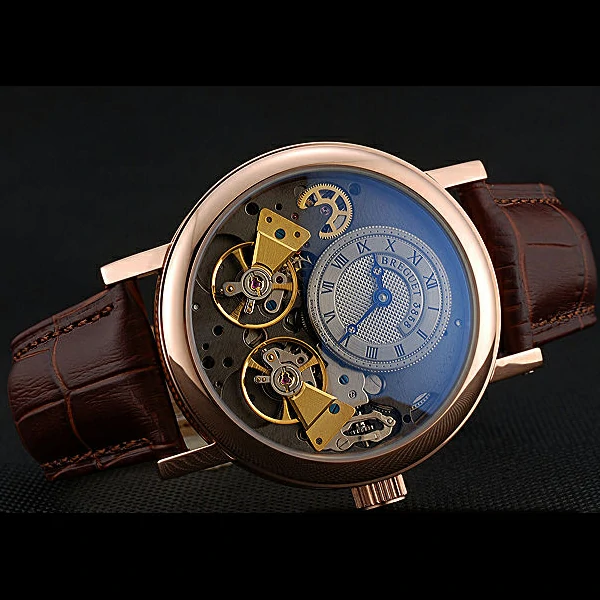 Breguet Duo Tourbillon Gold Case Beige Dial Brown Leather Bracelet new60513