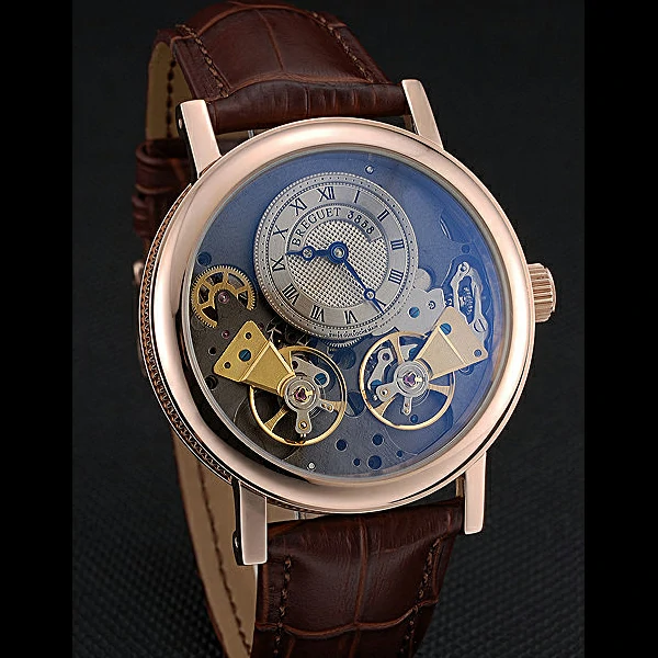 Breguet Duo Tourbillon Gold Case Beige Dial Brown Leather Bracelet new60513