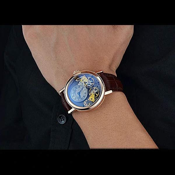 Breguet Duo Tourbillon Gold Case Beige Dial Brown Leather Bracelet new60513