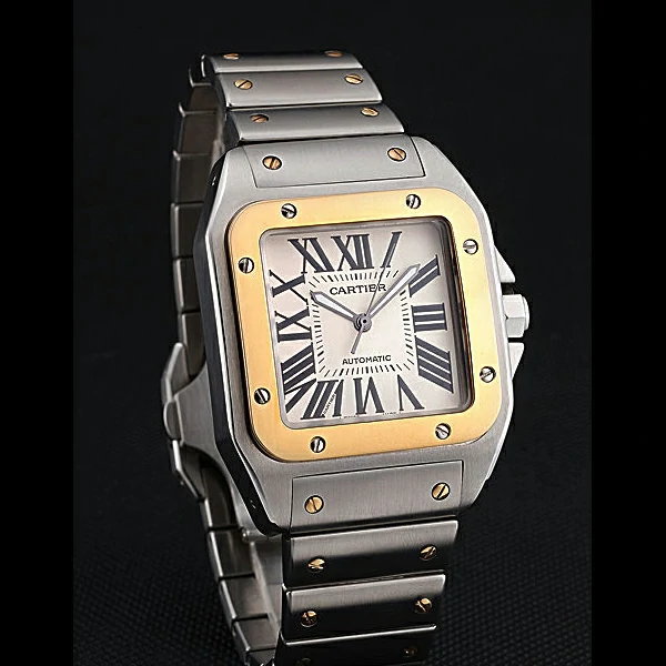 Cartier Santos De Cartier Galbee Yellow Gold and Steel Case Steel Bracelet new60527