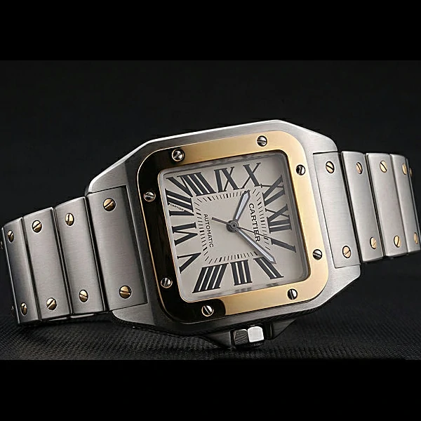 Cartier Santos De Cartier Galbee Yellow Gold and Steel Case Steel Bracelet new60527