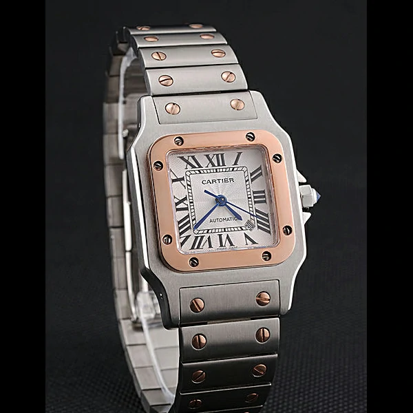 Cartier Santos De Cartier Galbee Rose Gold and Steel Case Steel Bracelet Small new60529