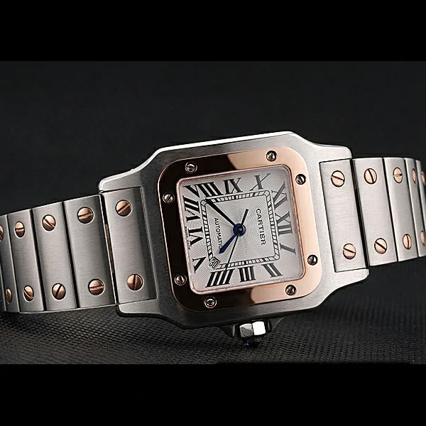 Cartier Santos De Cartier Galbee Rose Gold and Steel Case Steel Bracelet Small new60529