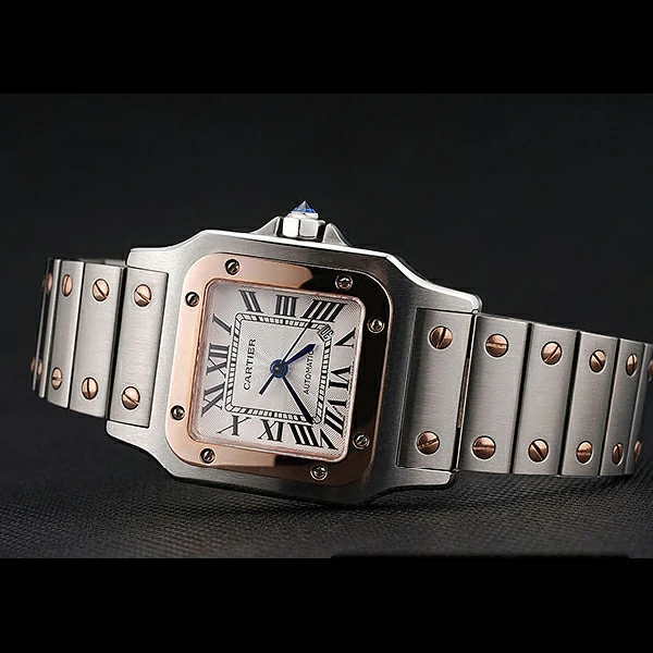 Cartier Santos De Cartier Galbee Rose Gold and Steel Case Steel Bracelet Small new60529