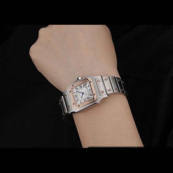 Cartier Santos De Cartier Galbee Rose Gold and Steel Case Steel Bracelet Small new60529