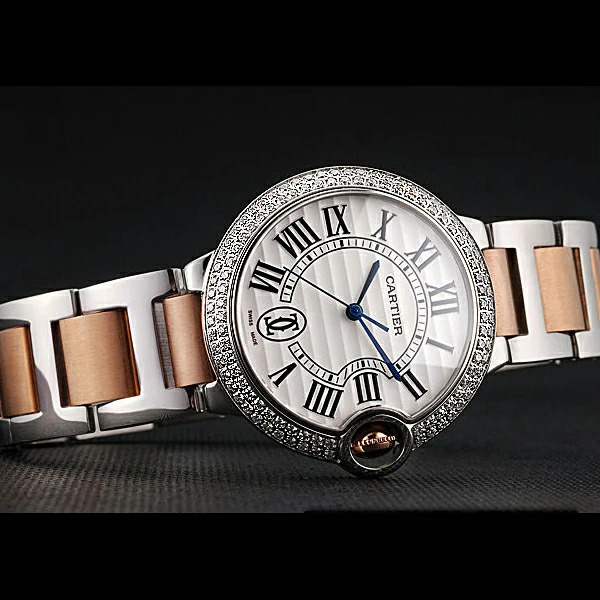 Ballon Blue De Cartier Diamond Steel Case White Dial Roman Numerals Two Tone Bracelet new60531