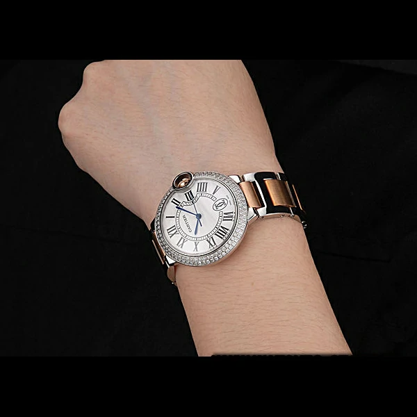 Ballon Blue De Cartier Diamond Steel Case White Dial Roman Numerals Two Tone Bracelet new60531