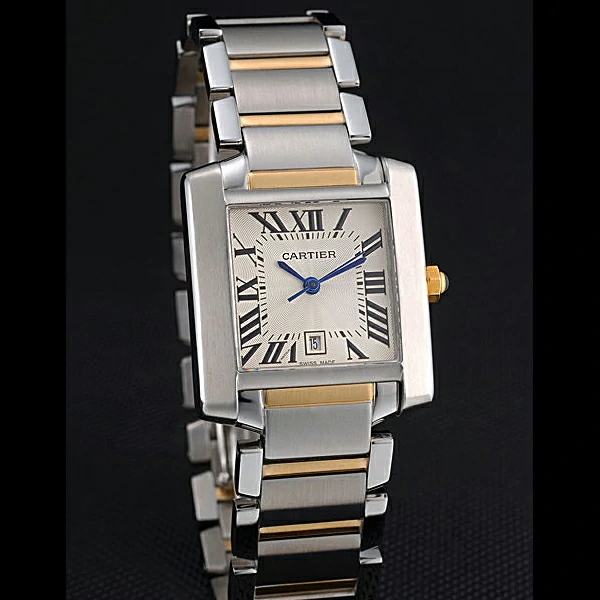 Cartier Tank Francaise Steel Case White Dial Roman Numerals Two Tone Bracelet new60532