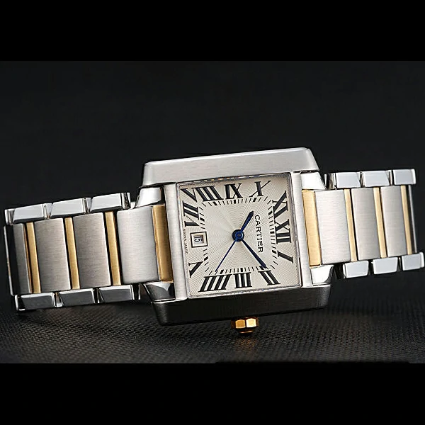 Cartier Tank Francaise Steel Case White Dial Roman Numerals Two Tone Bracelet new60532