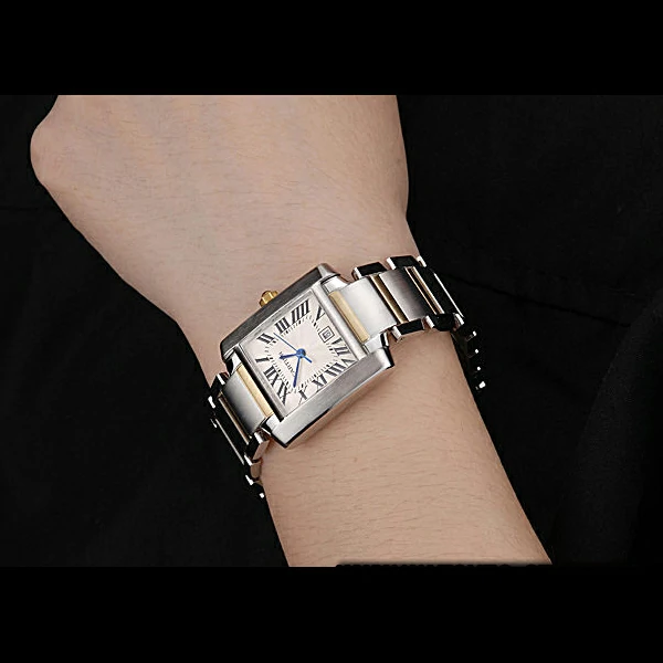 Cartier Tank Francaise Steel Case White Dial Roman Numerals Two Tone Bracelet new60532