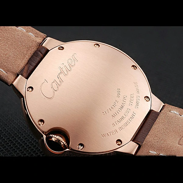Ballon Blue De Cartier Gold Case White Dial Roman Numerals Brown Leather Bracelet new60535