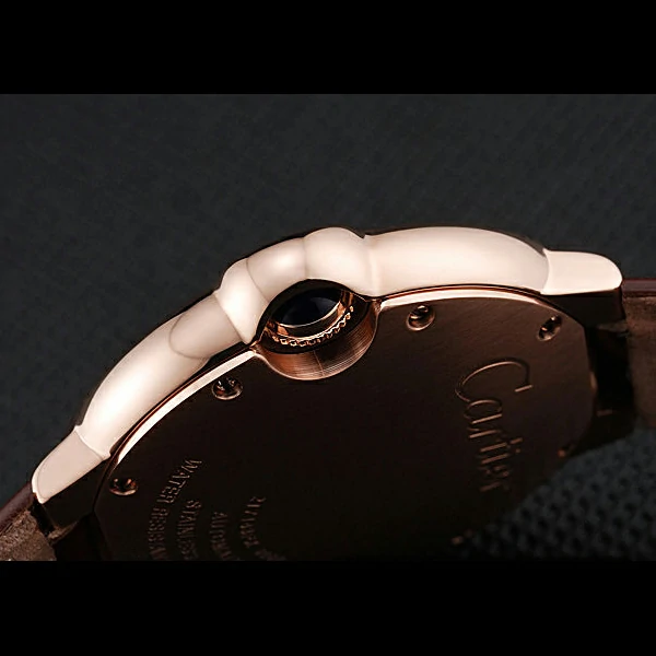 Ballon Blue De Cartier Gold Case White Dial Roman Numerals Brown Leather Bracelet new60535