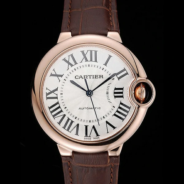 Ballon Blue De Cartier Gold Case White Dial Roman Numerals Brown Leather Bracelet new60535
