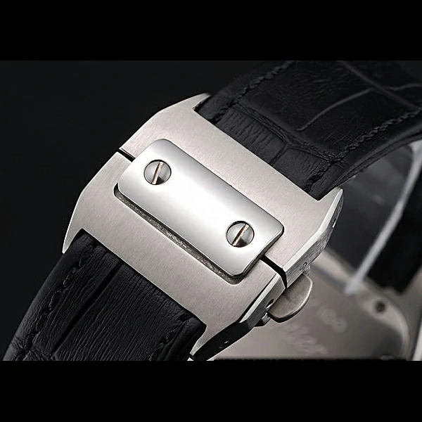 Cartier Santos Dumont Diamond Case White Dial Roman Numerals Black Leather Bracelet new60536