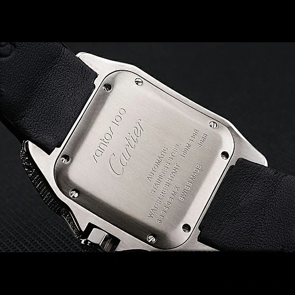 Cartier Santos Dumont Diamond Case White Dial Roman Numerals Black Leather Bracelet new60536