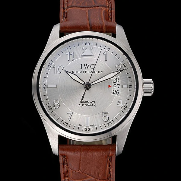IWC Mark XVII Stainless Steel Case Silver Dial Brown Leather Bracelet new60592