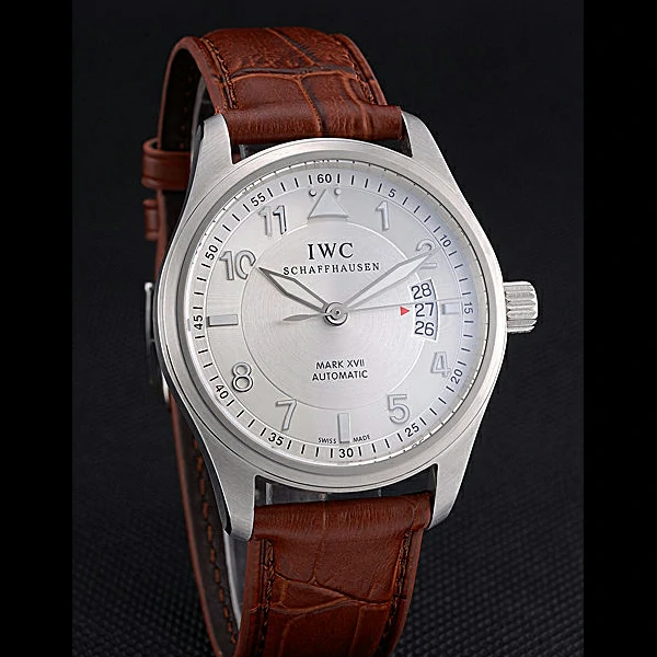 IWC Mark XVII Stainless Steel Case Silver Dial Brown Leather Bracelet new60592