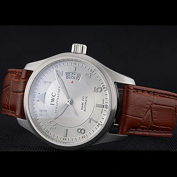 IWC Mark XVII Stainless Steel Case Silver Dial Brown Leather Bracelet new60592