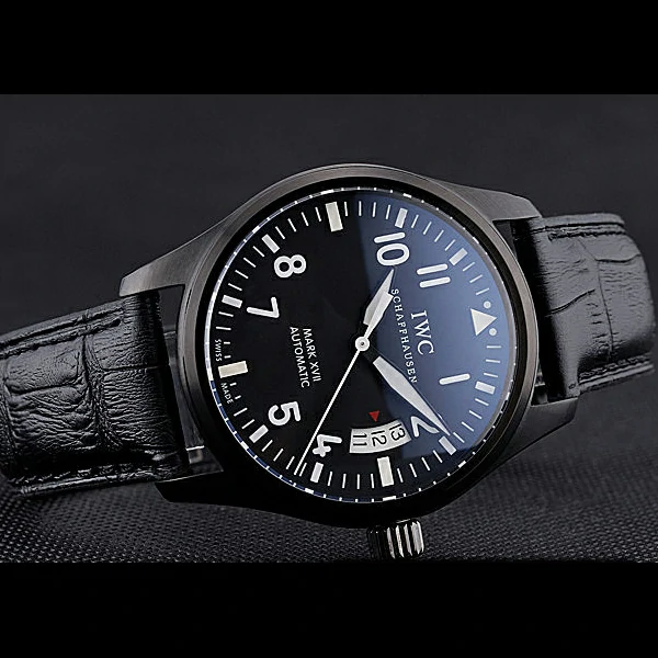IWC Mark XVII Black Steel Case Black Dial Black Leather Bracelet new60593