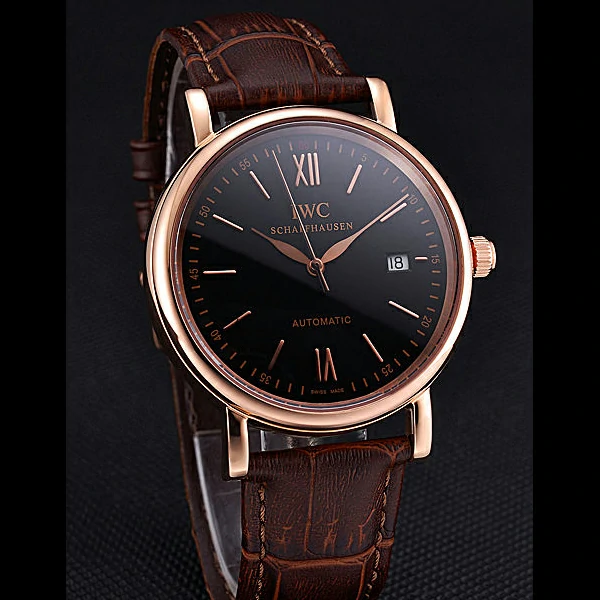IWC Portofino Gold Case Black Dial Brown Leather Bracelet new60595