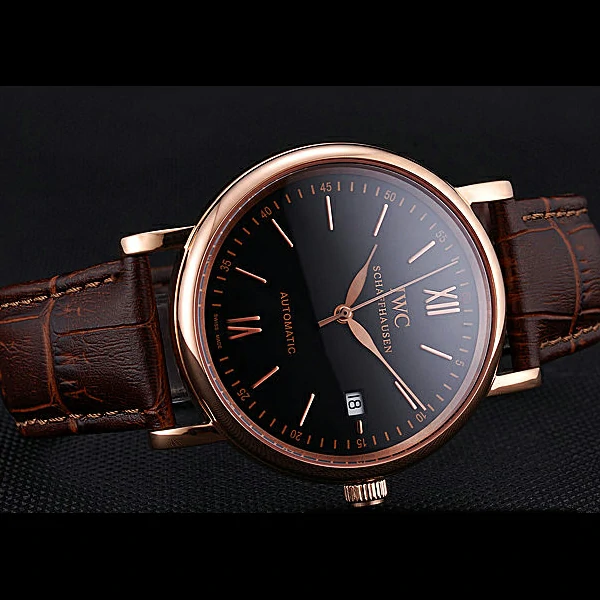 IWC Portofino Gold Case Black Dial Brown Leather Bracelet new60595