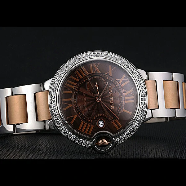 Cartier Ballon Bleu Diamond Case Brown Dial Two Tone Bracelet new60600