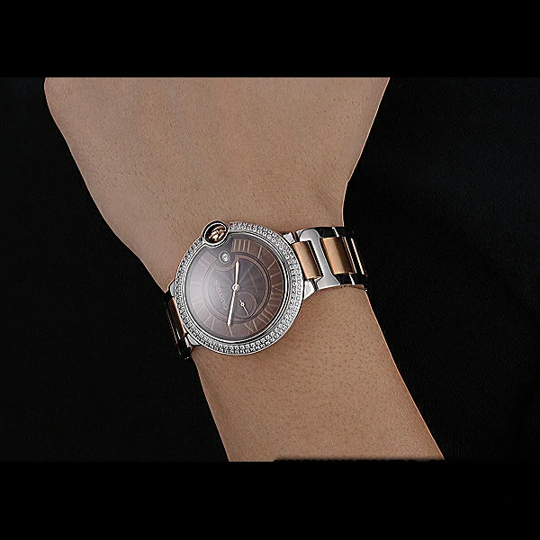 Cartier Ballon Bleu Diamond Case Brown Dial Two Tone Bracelet new60600