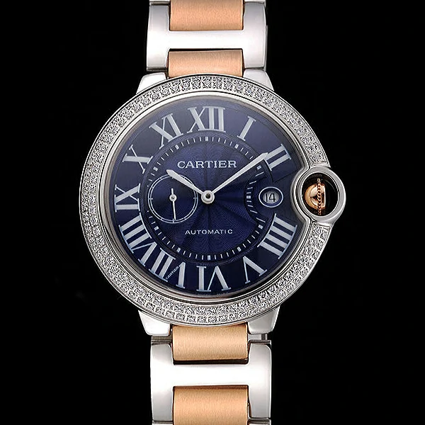 Cartier Ballon Bleu Diamond Case Blue Dial Two Tone Bracelet new60601