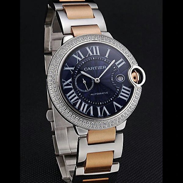 Cartier Ballon Bleu Diamond Case Blue Dial Two Tone Bracelet new60601