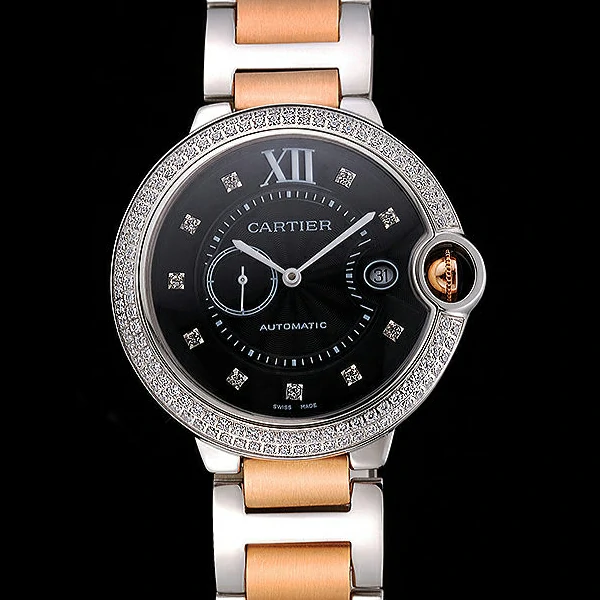 Cartier Ballon Bleu Diamond Case Black Dial Two Tone Bracelet new60602