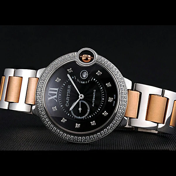 Cartier Ballon Bleu Diamond Case Black Dial Two Tone Bracelet new60602