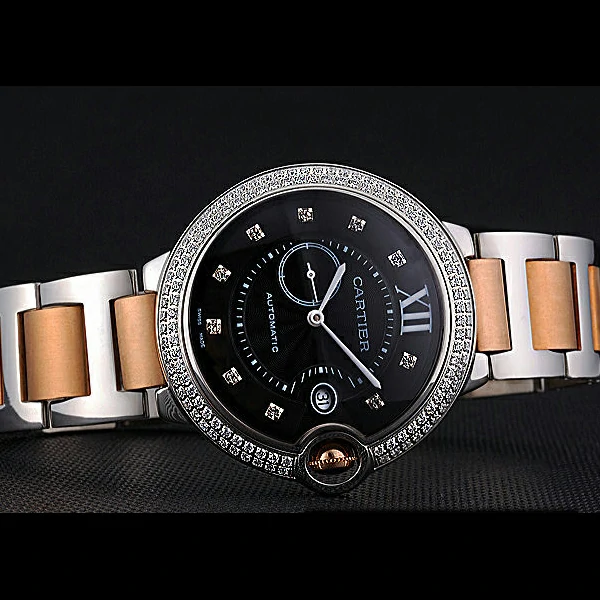 Cartier Ballon Bleu Diamond Case Black Dial Two Tone Bracelet new60602