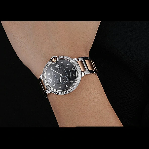 Cartier Ballon Bleu Diamond Case Black Dial Two Tone Bracelet new60602