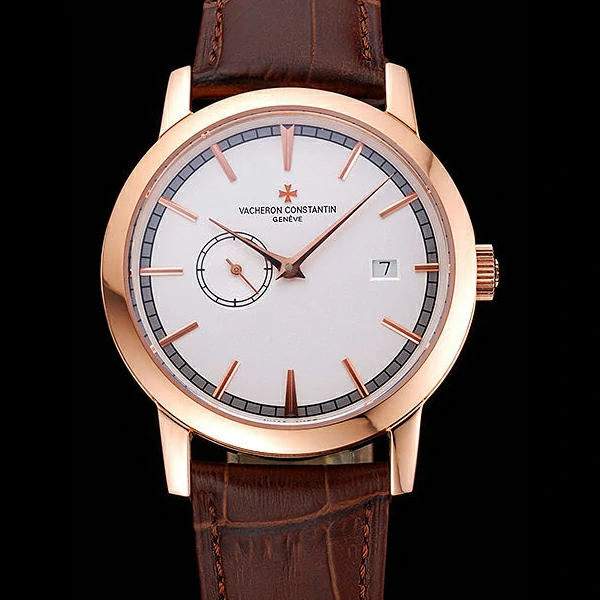 Vacheron Constantin Patrimony Contemporaine Rose Gold Case White Dial Brown Leather Brace new60606